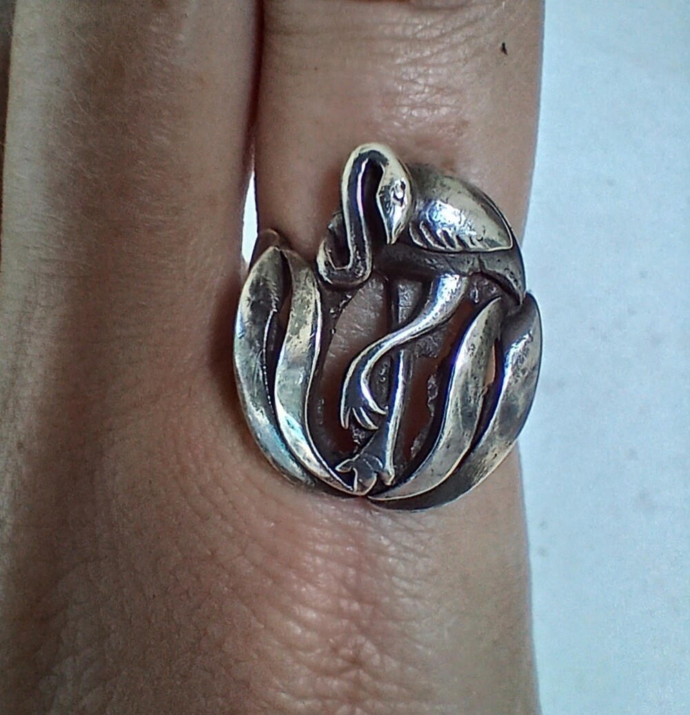 Sterling .925 Art Nouveau Style Flamingo Ring